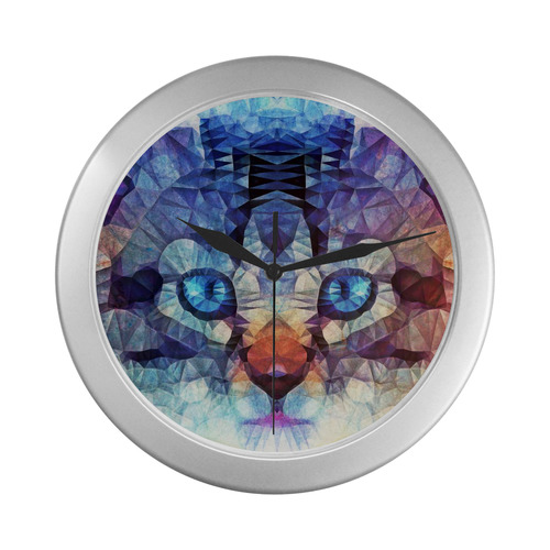 abstract kitten, cat Silver Color Wall Clock