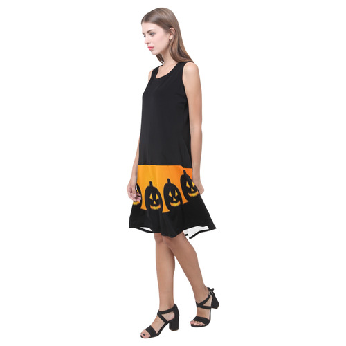 Halloween Jack-o-Lanterns Pumpkin Sleeveless Splicing Shift Dress(Model D17)