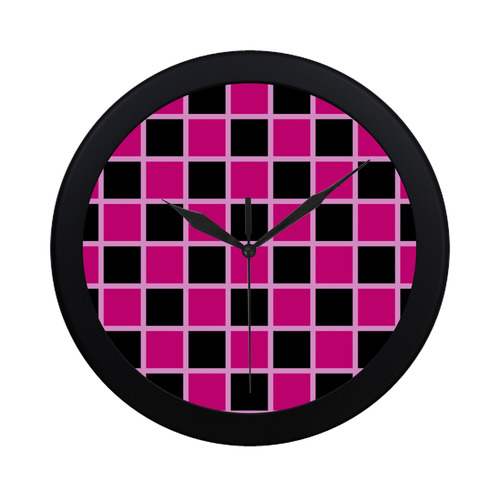 pink and black checkerboard pattern Circular Plastic Wall clock