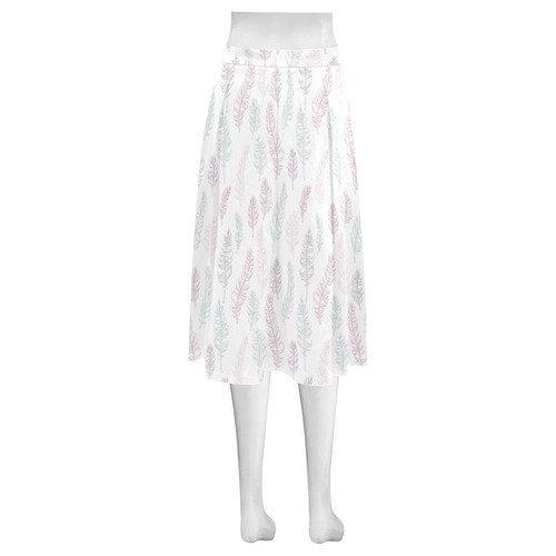 soft pink blue whimsical feather leaves pattern Mnemosyne Women's Crepe Skirt (Model D16)