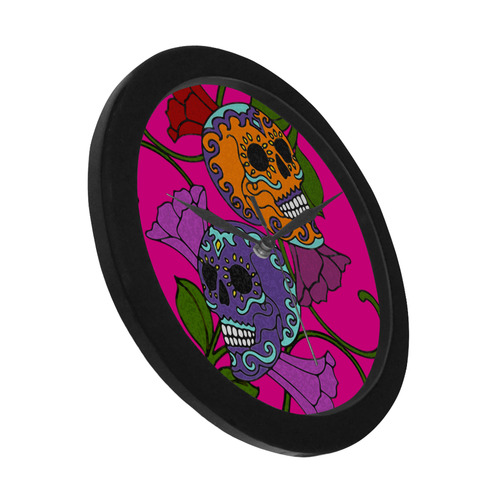 Día De Los Muertos Two Skulls Flowers Circular Plastic Wall clock