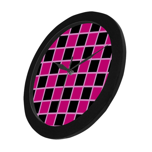 pink and black checkerboard pattern Circular Plastic Wall clock