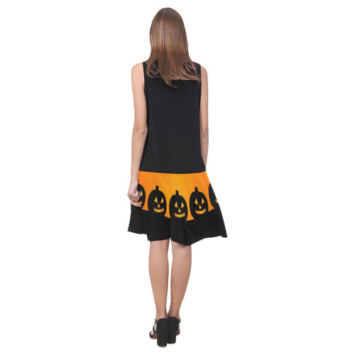 Halloween Jack-o-Lanterns Pumpkin Sleeveless Splicing Shift Dress(Model D17)