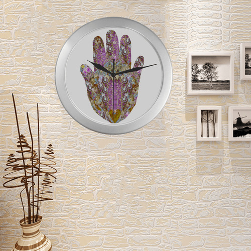 hamsa bijoux 2 Silver Color Wall Clock