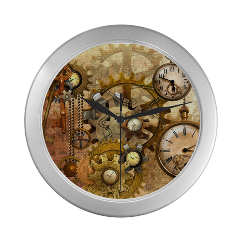 steampunk Silver Color Wall Clock