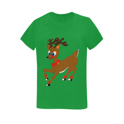 Christmas Reindeer Green Women's T-Shirt in USA Size (Two Sides Printing)