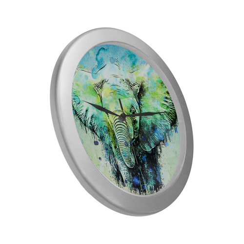 watercolor elephant Silver Color Wall Clock