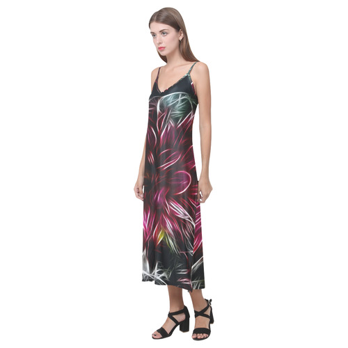 Brilliant Fractal Flower Of Light V-Neck Open Fork Long Dress(Model D18)