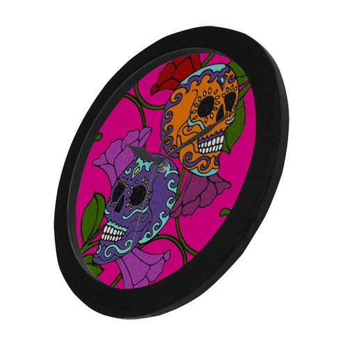 Día De Los Muertos Two Skulls Flowers Circular Plastic Wall clock