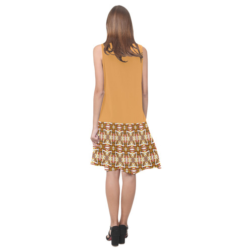 Butterscotch and Topaz Geometric Pattern Sleeveless Splicing Shift Dress(Model D17)