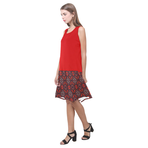 Red Geometric Pattern Sleeveless Splicing Shift Dress(Model D17)