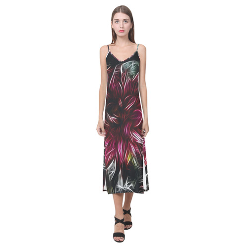 Brilliant Fractal Flower Of Light V-Neck Open Fork Long Dress(Model D18)