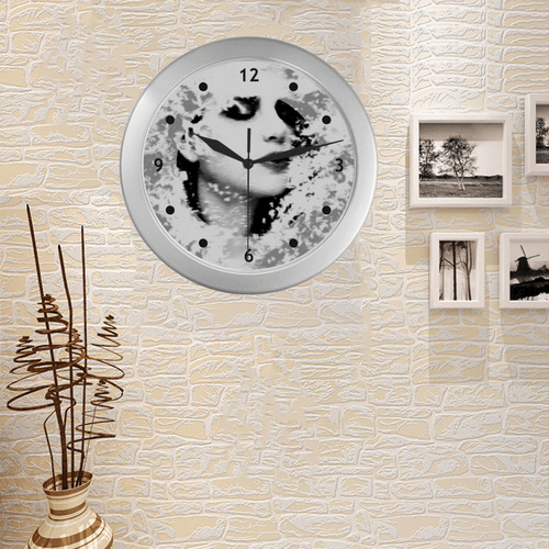 Dreaming Girl - Grunge Style Black White Silver Color Wall Clock