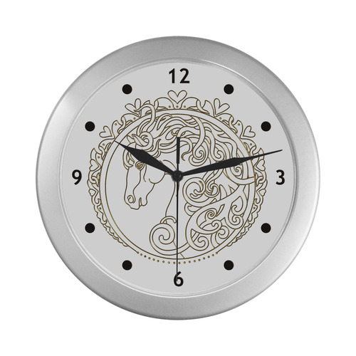 I Love Horses Contour Antique Gold Silver Color Wall Clock