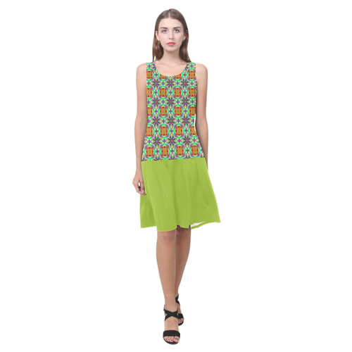 Topaz Green and Lime Sleeveless Splicing Shift Dress(Model D17)