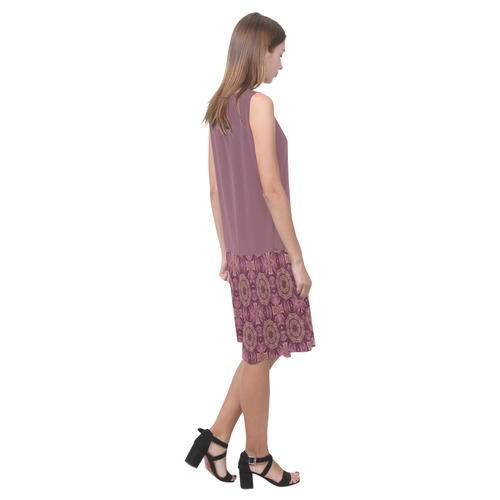 Crushed Berry and Mauve Doily Sleeveless Splicing Shift Dress(Model D17)