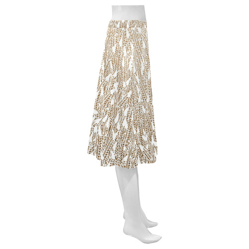 brown ombre feathers pattern white Mnemosyne Women's Crepe Skirt (Model D16)