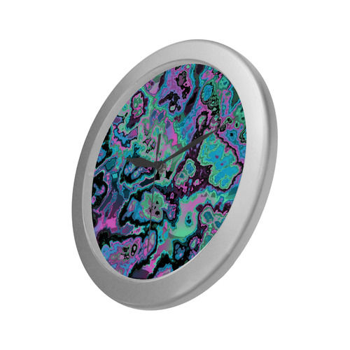 blue green pink purple Silver Color Wall Clock