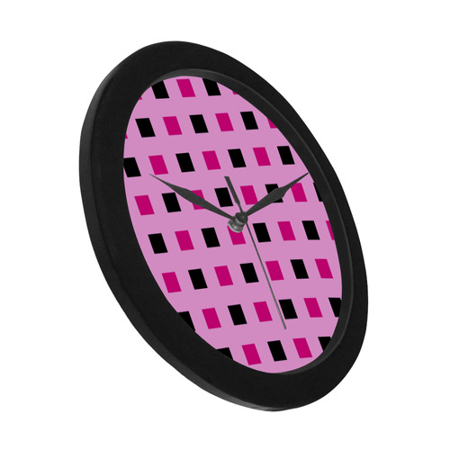pink and black squares Circular Plastic Wall clock