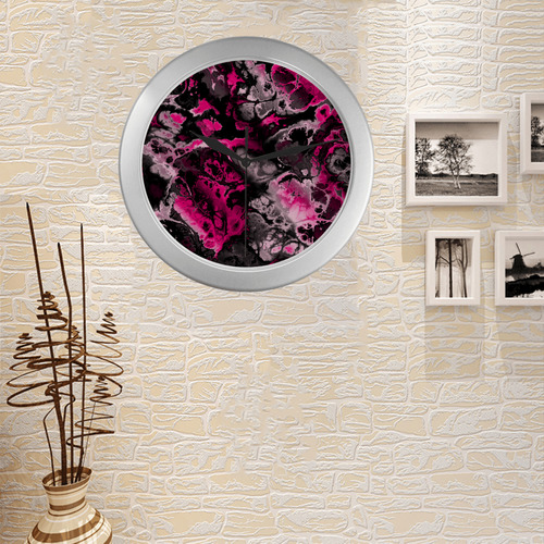 hot pink and black Silver Color Wall Clock