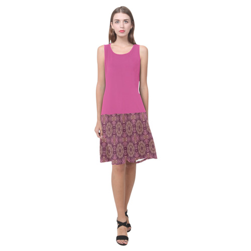 Raspberry Rose and Mauve Doily Sleeveless Splicing Shift Dress(Model D17)