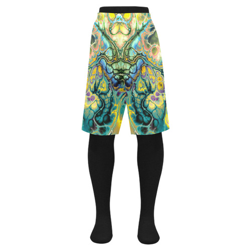 Flower Power Fractal Batik Teal Yellow Blue Salmon Men's Swim Trunk (Model L21)