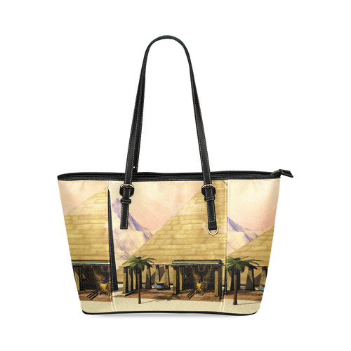 Awesome egyptian temple Leather Tote Bag/Small (Model 1640)