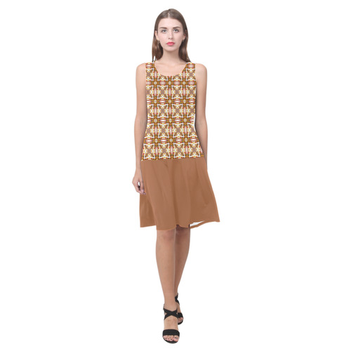 Topaz Geometric Pattern and Adobe Sleeveless Splicing Shift Dress(Model D17)