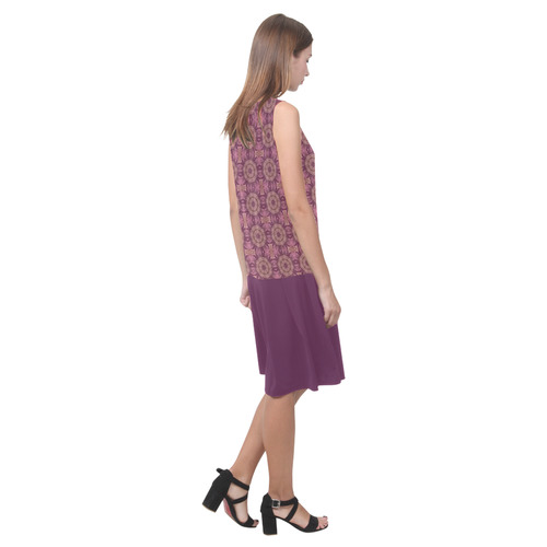 Mauve Doily and Wild Berry Sleeveless Splicing Shift Dress(Model D17)