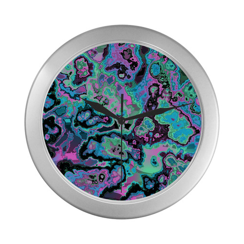 blue green pink purple Silver Color Wall Clock
