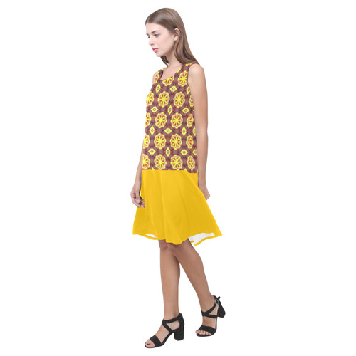 Yellow and Brown Abstract Sleeveless Splicing Shift Dress(Model D17)