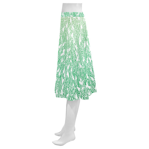 green ombre feathers pattern white Mnemosyne Women's Crepe Skirt (Model D16)