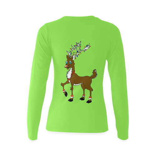Rudy Reindeer With Lights Green Sunny Women's T-shirt (long-sleeve) (Model T07)