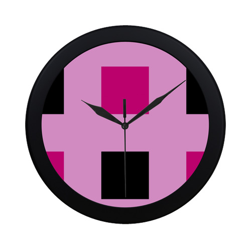 pink and black squares 22 Circular Plastic Wall clock