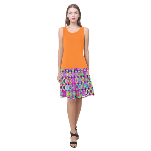 Orange Popsicle and Crazy Daisy Sleeveless Splicing Shift Dress(Model D17)