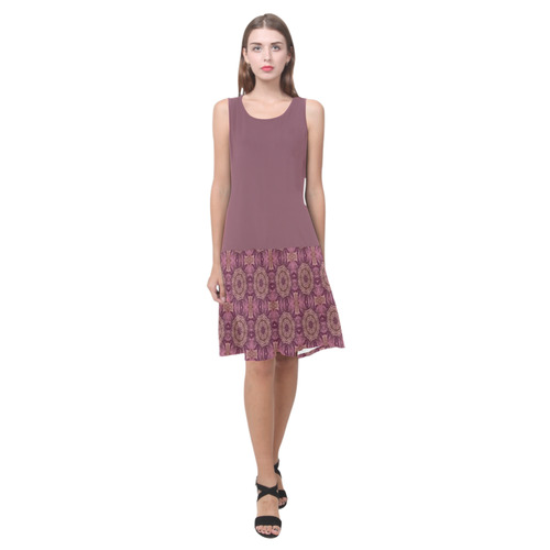 Crushed Berry and Mauve Doily Sleeveless Splicing Shift Dress(Model D17)