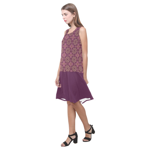 Mauve Doily and Wild Berry Sleeveless Splicing Shift Dress(Model D17)