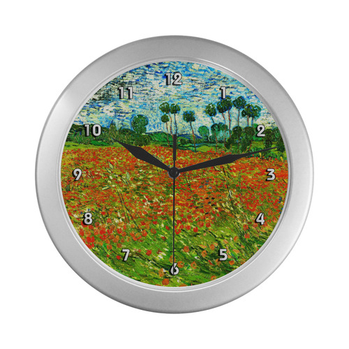 Vincent Van Gogh Field With Red Poppies Silver Color Wall Clock