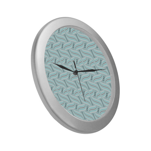 teal and gray vintage pattern Silver Color Wall Clock