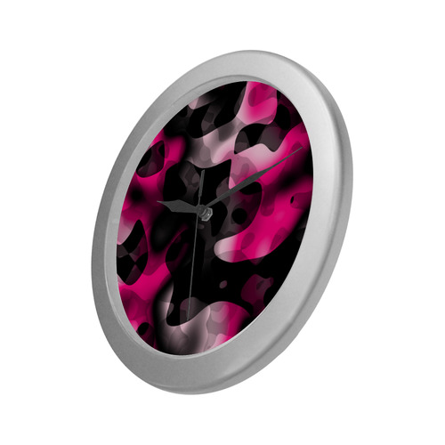 hot pink and black 2 Silver Color Wall Clock