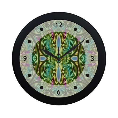 One and two half MANDALA green magenta cyan Circular Plastic Wall clock