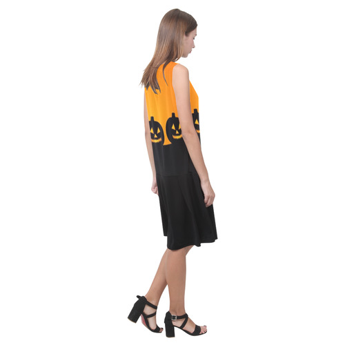Halloween Jack-o-Lanterns Sleeveless Splicing Shift Dress(Model D17)