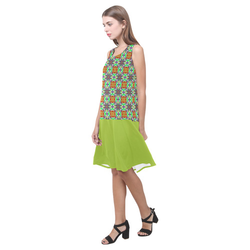 Topaz Green and Lime Sleeveless Splicing Shift Dress(Model D17)