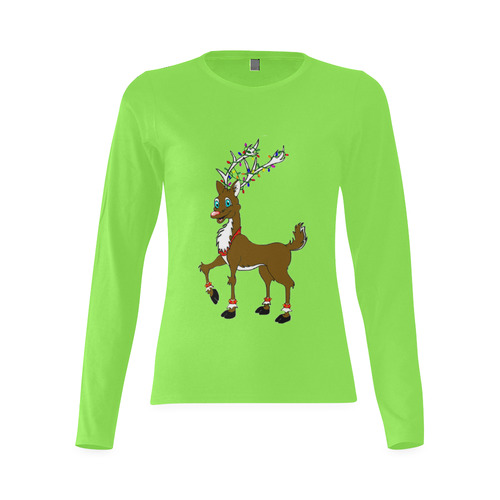 Rudy Reindeer With Lights Green Sunny Women's T-shirt (long-sleeve) (Model T07)
