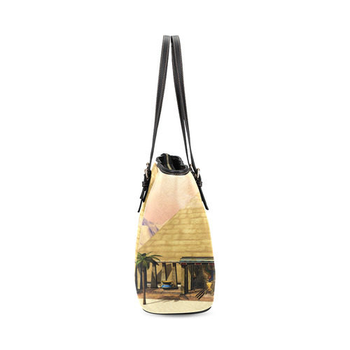 Awesome egyptian temple Leather Tote Bag/Small (Model 1640)