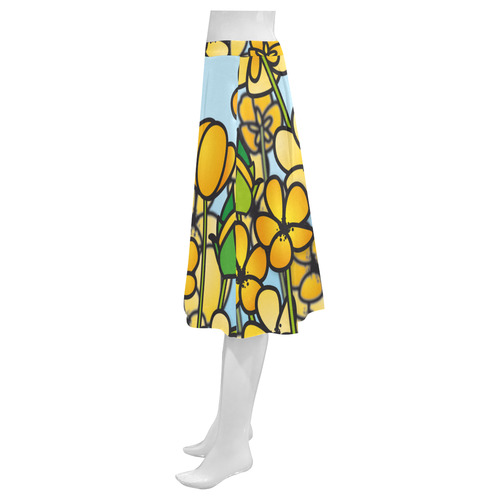 buttercup flower field yellow floral arrangement Mnemosyne Women's Crepe Skirt (Model D16)