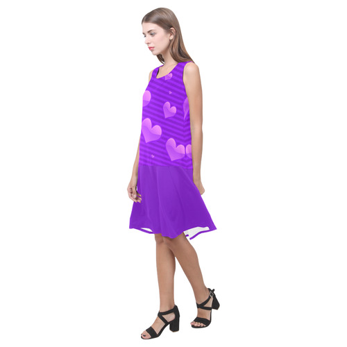 Purple Valentine Hearts Sleeveless Splicing Shift Dress(Model D17)