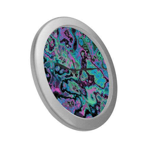 blue green pink purple Silver Color Wall Clock