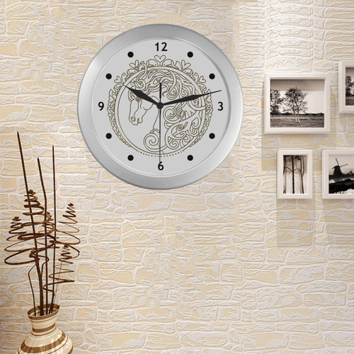 I Love Horses Contour Antique Gold Silver Color Wall Clock