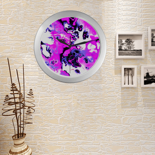 pink purple white abstract Silver Color Wall Clock